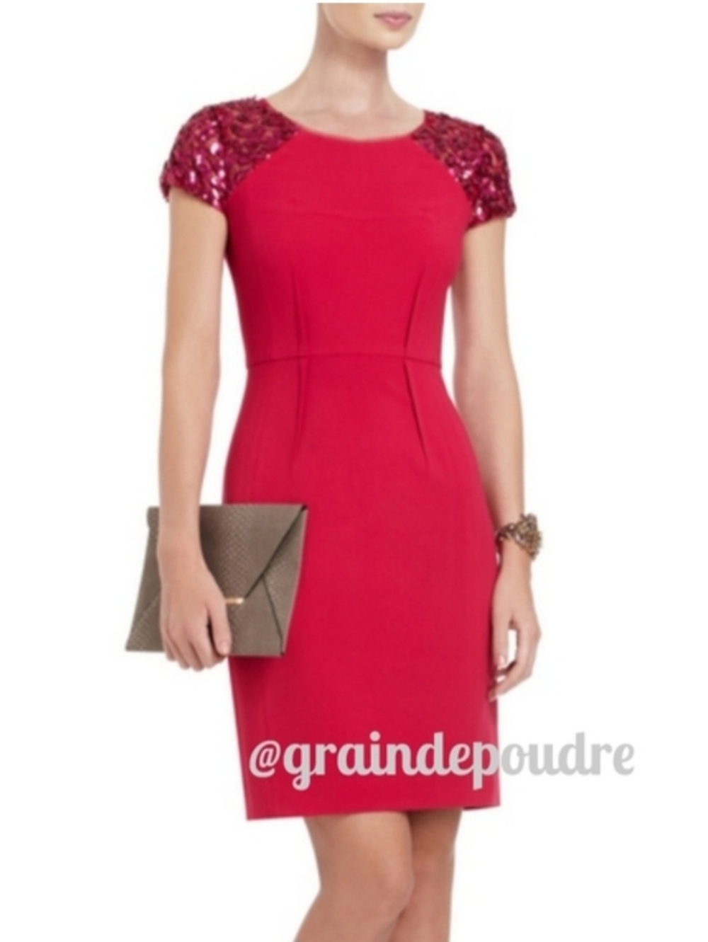 BCBG Charlize Pink Cap-Sleeve Sequin Shoulder Sheath Dress.  Color: Turkish Rose